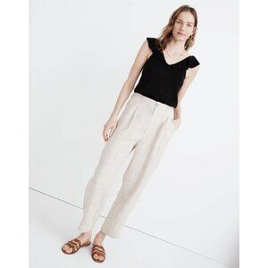 Madewell Pleated Taper Wide-Leg Pants Windowpane Plaid Natural 100% Linen Size 6